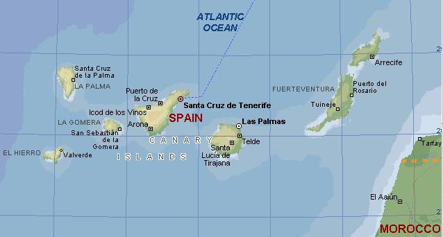 Map of the Canary Islands - click to return