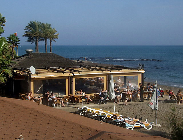 Beach restaurant in Benalmadena Costa, Costa del Sol, Andalucia, Southern Spain