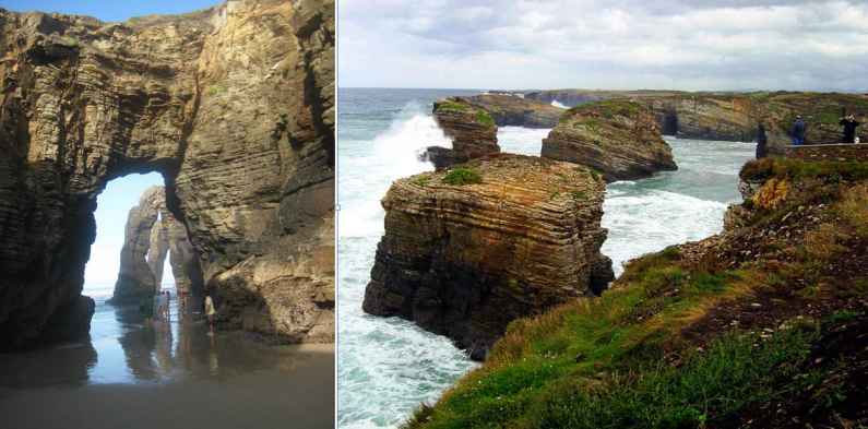 Cathedral Beach in Galicia, Spain at low and high tide